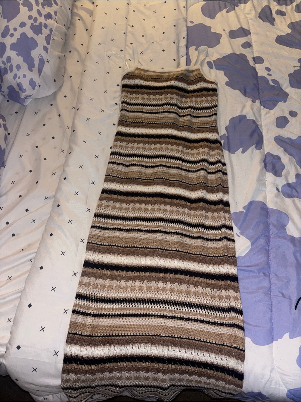 No Boundaries Crochet Stripe Maxi Dress in Brown, Tan, Cream
